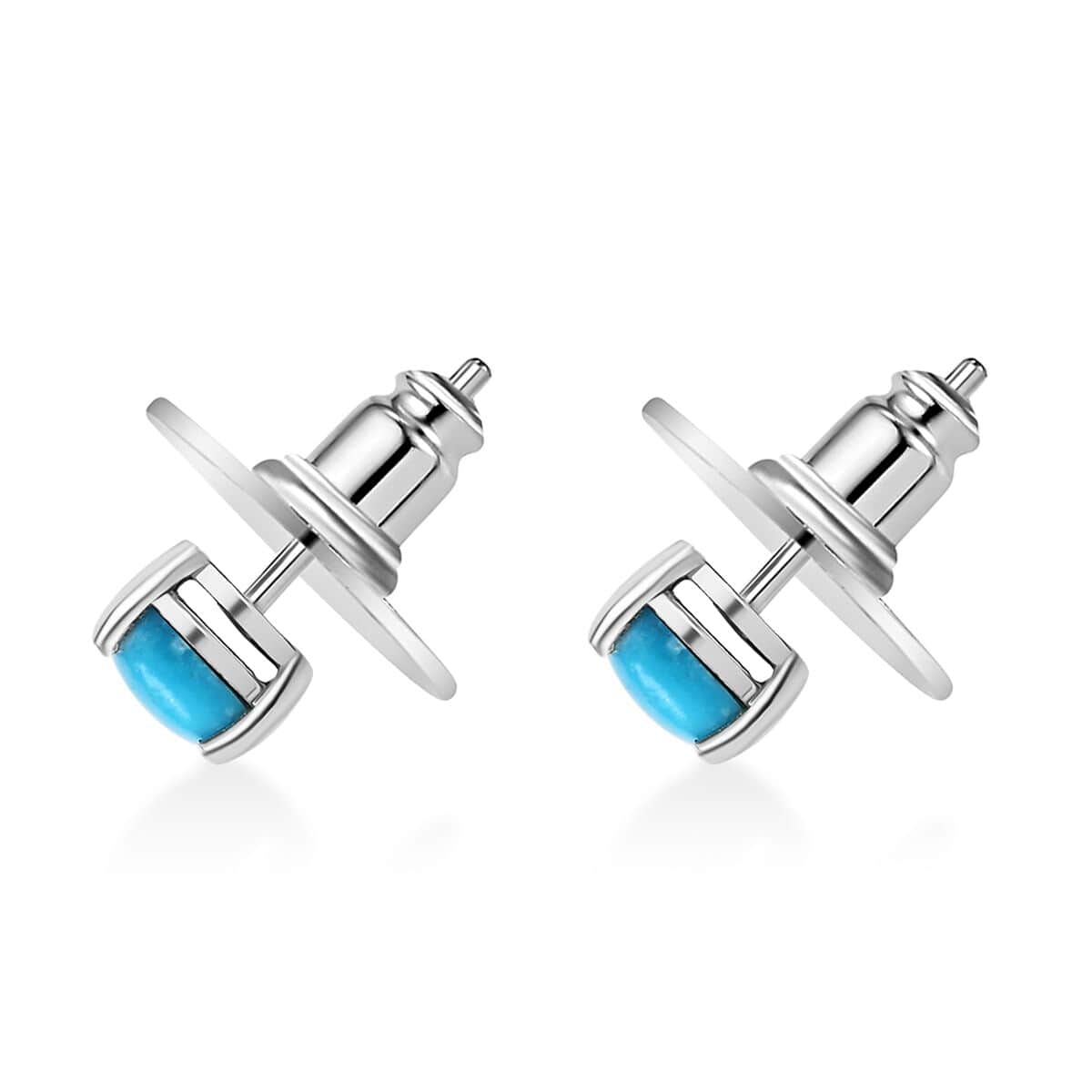 Premium Sleeping Beauty Turquoise 1.75 ctw Solitaire Stud Earrings in Platinum Over Sterling Silver image number 3