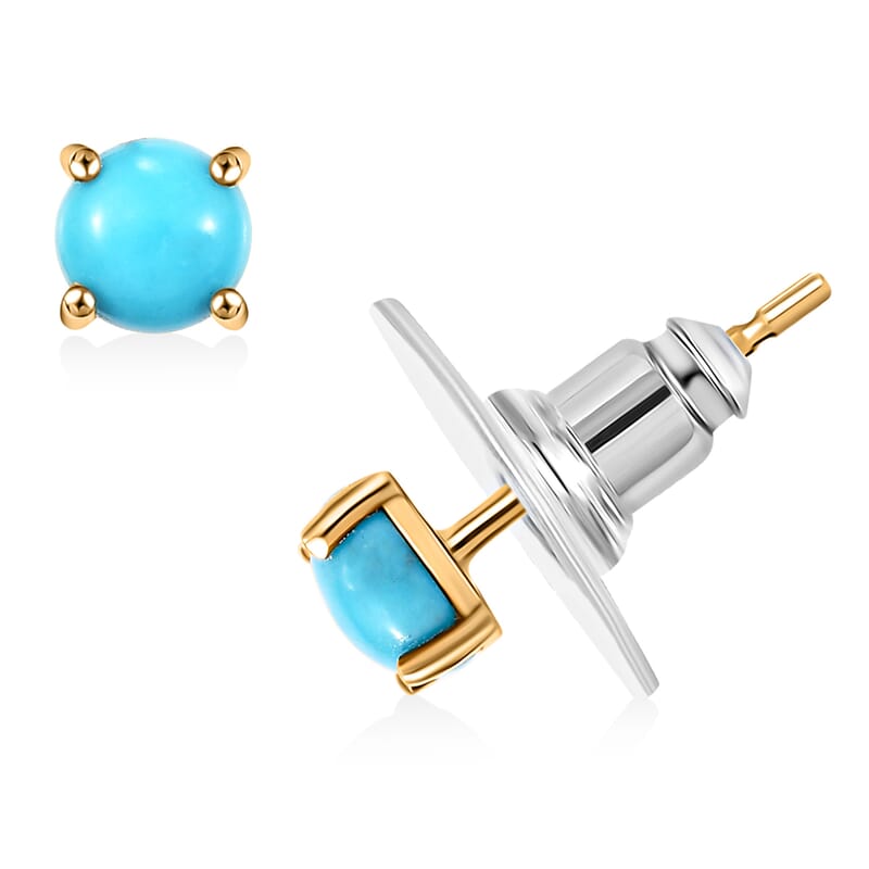 D'Joy Premium Sleeping Beauty Turquoise 1.00 ctw Solitaire Stud Earrings in 18K Vermeil Yellow Gold Over Sterling Silver