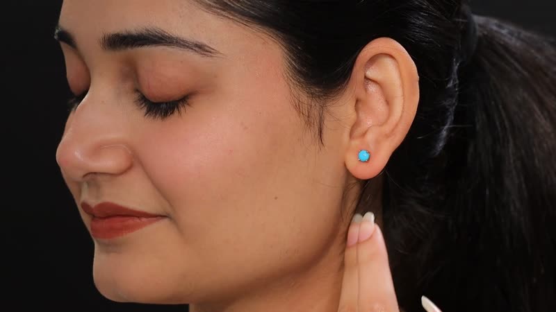 D'Joy Premium Sleeping Beauty Turquoise 1.00 ctw Solitaire Stud Earrings in 18K Vermeil Yellow Gold Over Sterling Silver