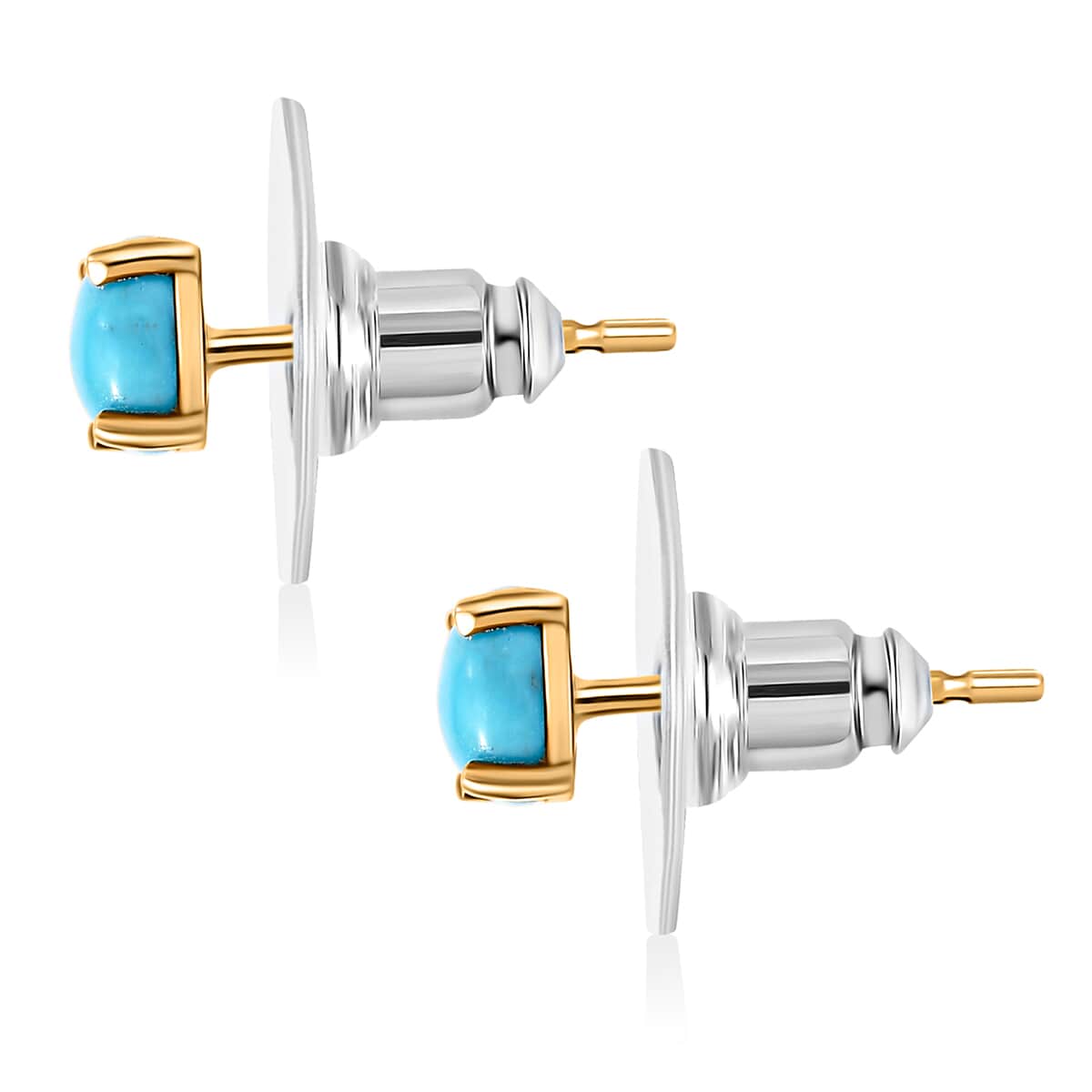 Premium Sleeping Beauty Turquoise 1.00 ctw Solitaire Stud Earrings in 18K Vermeil Yellow Gold Over Sterling Silver image number 3