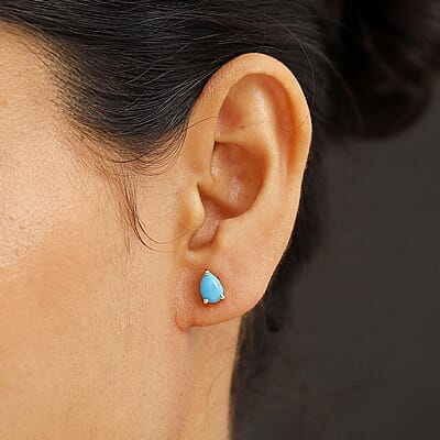 D'Joy Premium Sleeping Beauty Turquoise 1.50 ctw Solitaire Stud Earring in 18K Vermeil Yellow Gold Over Sterling Silver