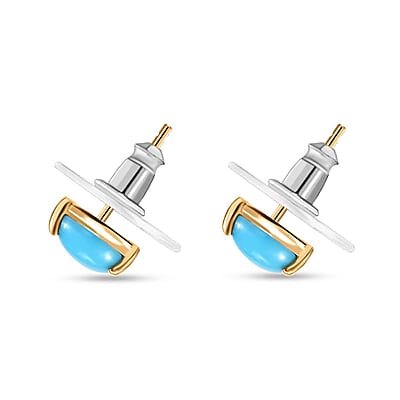 D'Joy Premium Sleeping Beauty Turquoise 1.50 ctw Solitaire Stud Earring in 18K Vermeil Yellow Gold Over Sterling Silver
