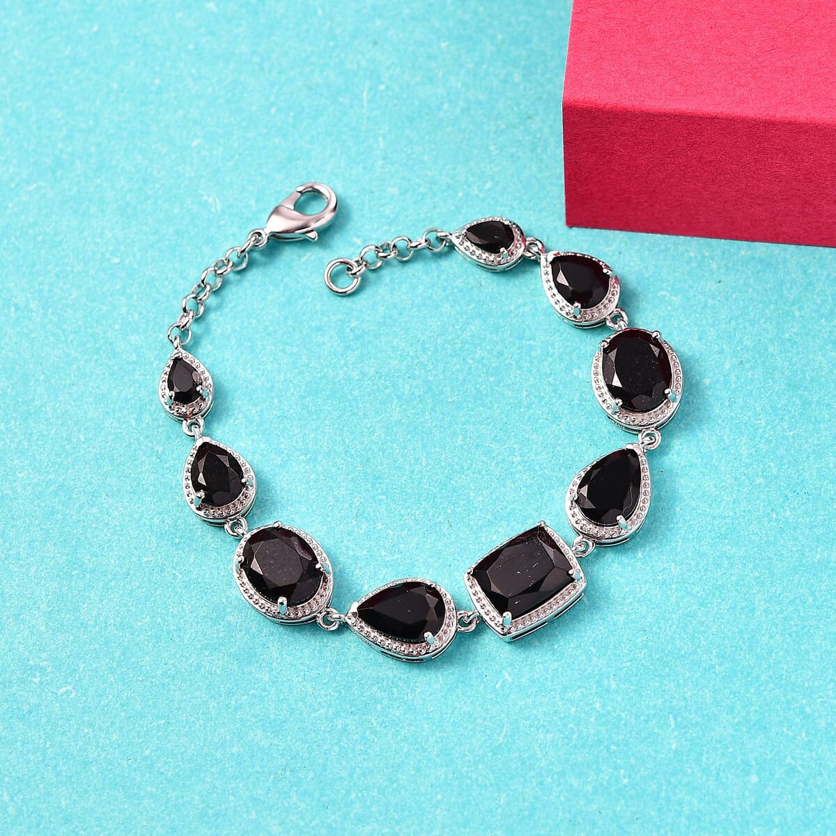 Karis California Black Jade 15.70 ctw Bracelet in Platinum Bond (6.50 In) image number 1