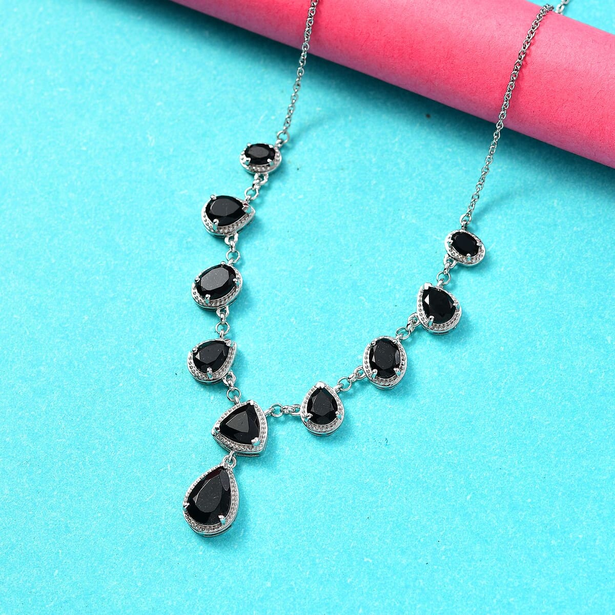 Karis California Black Jade 13.40 ctw Necklace in Platinum Bond 18-20 Inches image number 1