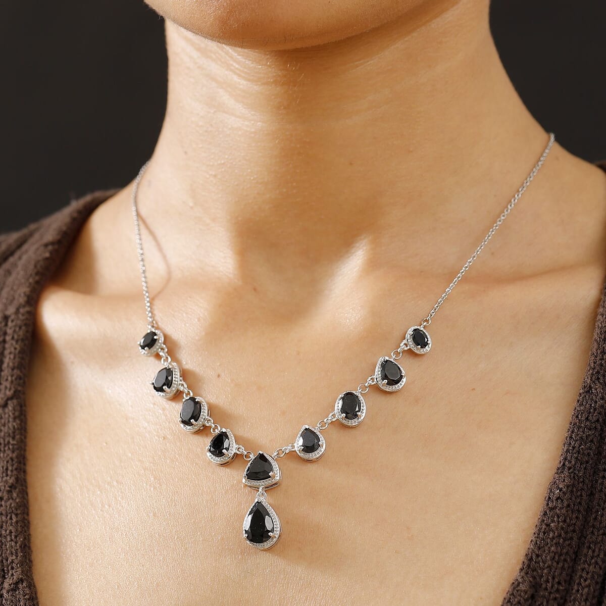 Karis California Black Jade 13.40 ctw Necklace in Platinum Bond 18-20 Inches image number 2