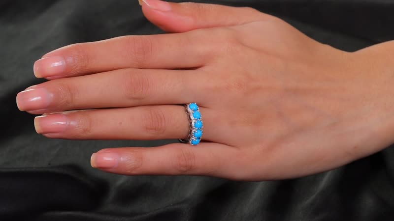 Sleeping Beauty Turquoise 1.40 ctw 5 Stone Ring in Platinum Over Sterling Silver (Size 10.0)