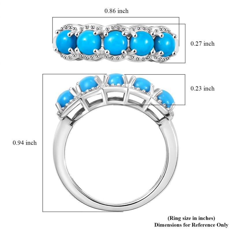 D'Joy Sleeping Beauty Turquoise 1.40 ctw 5 Stone Ring in Platinum Over Sterling Silver (Size 5.0)