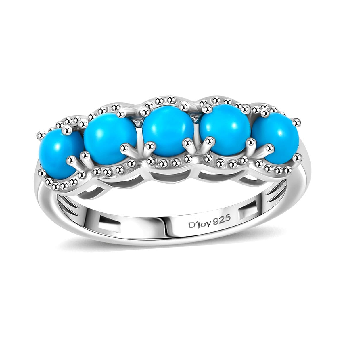 Sleeping Beauty Turquoise 1.40 ctw 5 Stone Ring in Platinum Over Sterling Silver (Size 6.0) image number 0