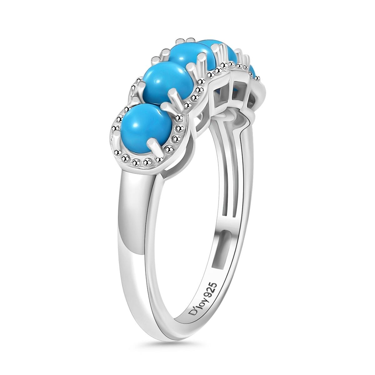 Sleeping Beauty Turquoise 1.40 ctw 5 Stone Ring in Platinum Over Sterling Silver (Size 6.0) image number 3