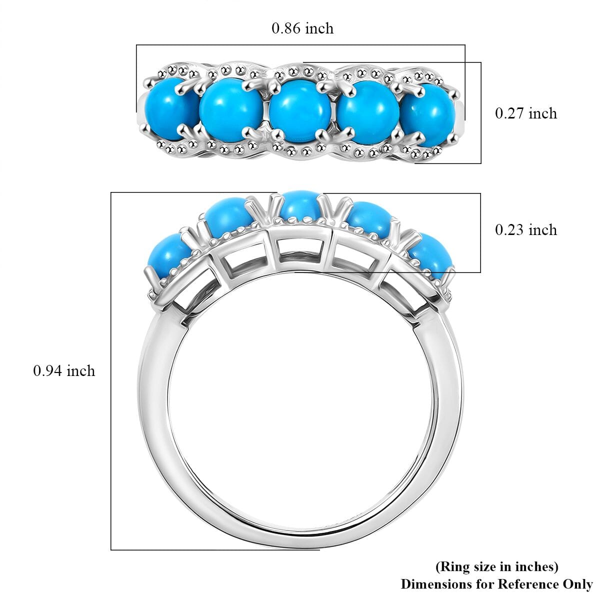 Sleeping Beauty Turquoise 1.40 ctw 5 Stone Ring in Platinum Over Sterling Silver (Size 6.0) image number 5