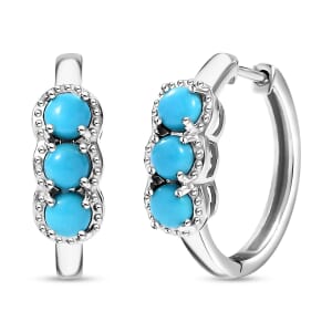 Sleeping Beauty Turquoise 1.75 ctw Hoop Earring in Platinum Over Sterling Silver