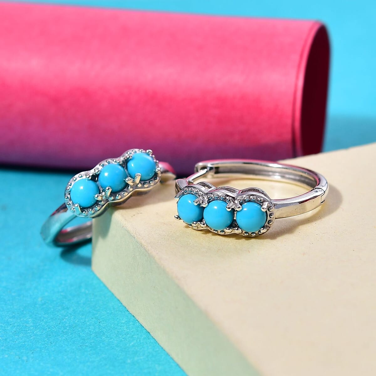 Sleeping Beauty Turquoise 1.75 ctw Hoop Earring in Platinum Over Sterling Silver image number 1