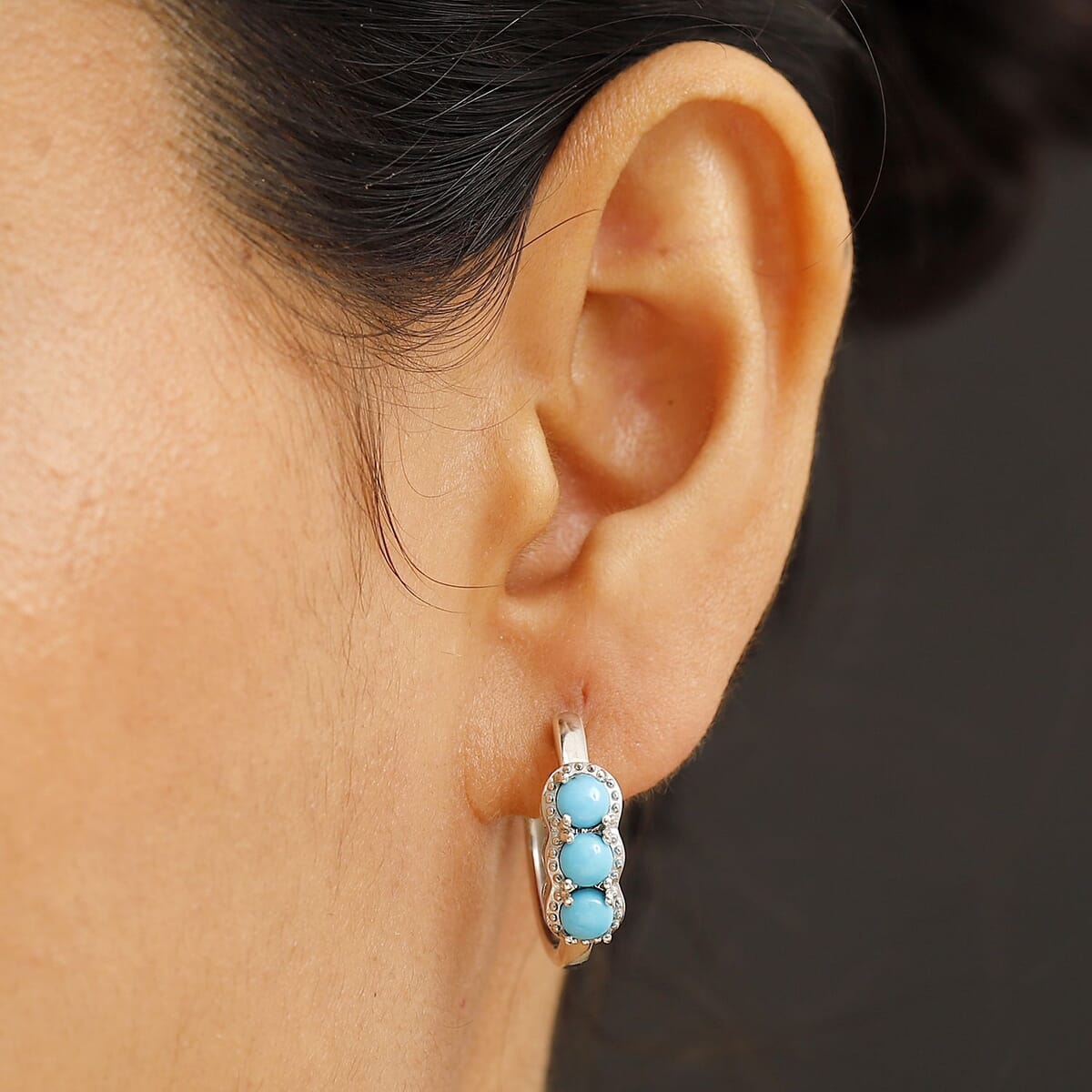 Sleeping Beauty Turquoise 1.75 ctw Hoop Earring in Platinum Over Sterling Silver image number 2