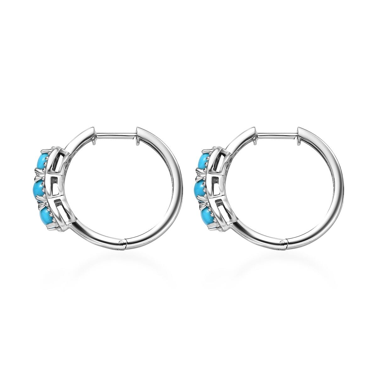 Sleeping Beauty Turquoise 1.75 ctw Hoop Earring in Platinum Over Sterling Silver image number 3