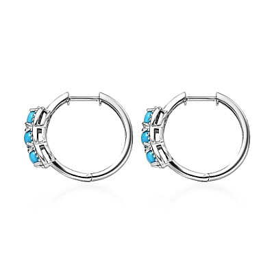 D'Joy Sleeping Beauty Turquoise 1.75 ctw Hoop Earring in Platinum Over Sterling Silver