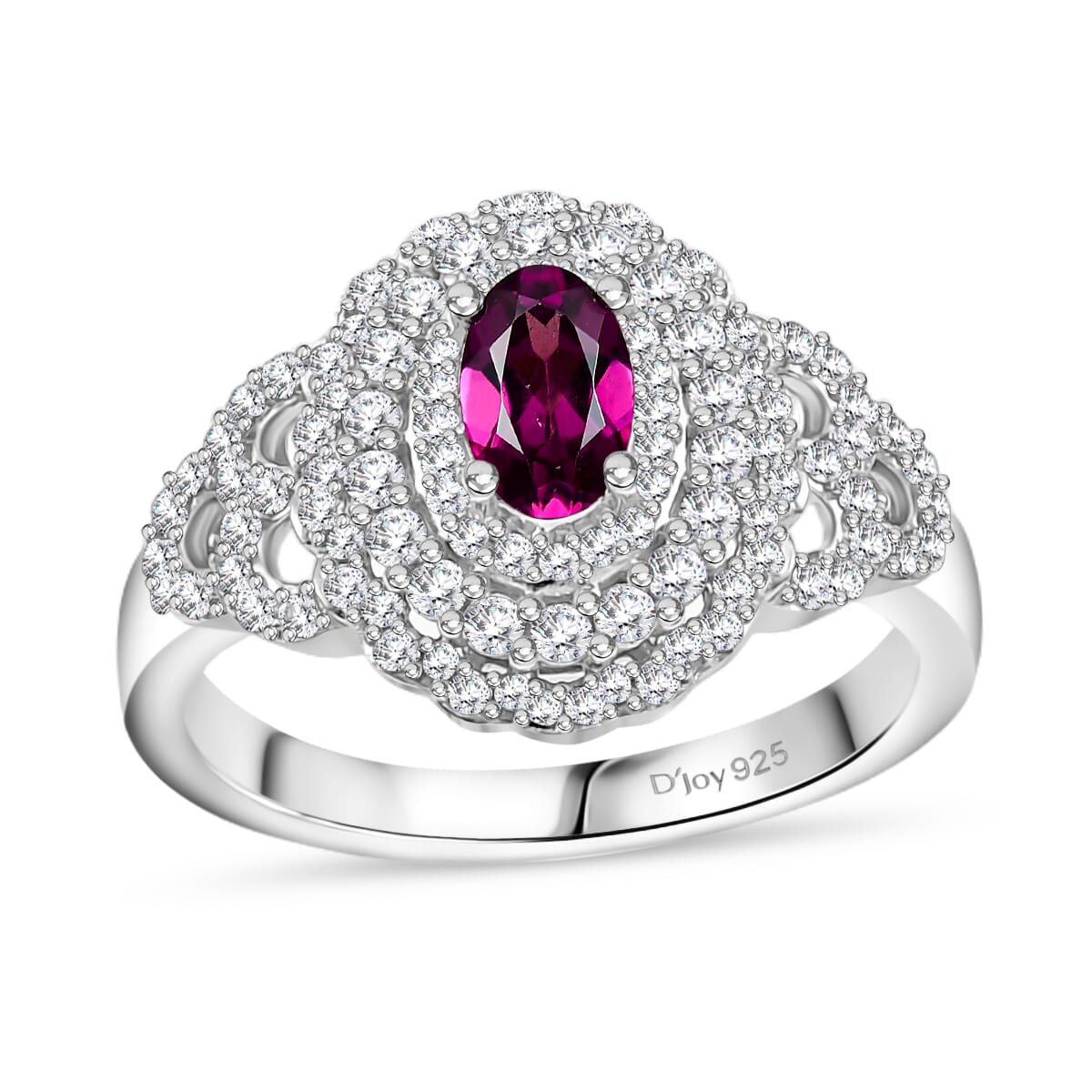 AAA Radiant Ember Garnet and Moissanite 1.30 ctw Cherry Blossom Ring in Rhodium Over Sterling Silver (Size 8.0) image number 0