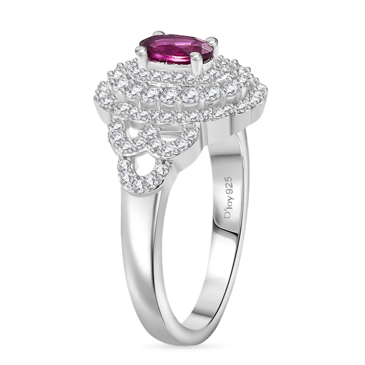 AAA Radiant Ember Garnet and Moissanite 1.30 ctw Cherry Blossom Ring in Rhodium Over Sterling Silver (Size 8.0) image number 3