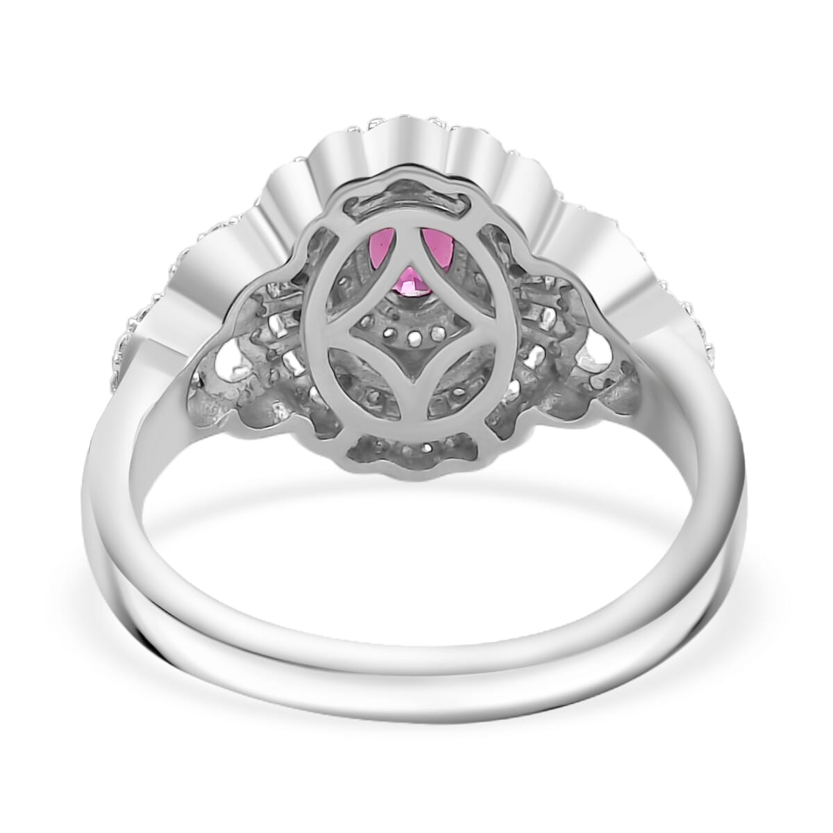 AAA Radiant Ember Garnet and Moissanite 1.30 ctw Cherry Blossom Ring in Rhodium Over Sterling Silver (Size 8.0) image number 4