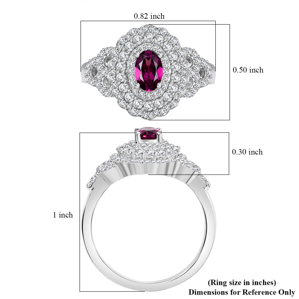 AAA Radiant Ember Garnet and Moissanite 1.30 ctw Cherry Blossom Ring in Rhodium Over Sterling Silver (Size 8.0) image number 5