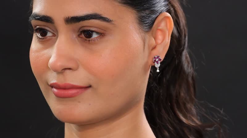 D'Joy AAA Radiant Ember Garnet and White Zircon 3.30 ctw Dangling Floral Earrings in Rhodium Over Sterling Silver