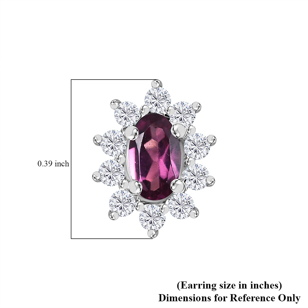 D'Joy AAA Radiant Ember Garnet and White Zircon 1.00 ctw Floral Stud Earrings in Rhodium Over Sterling Silver