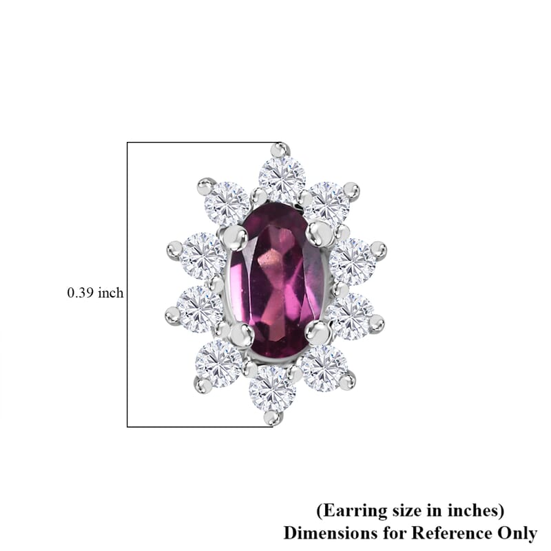 D'Joy AAA Radiant Ember Garnet and White Zircon 1.00 ctw Floral Stud Earrings in Rhodium Over Sterling Silver