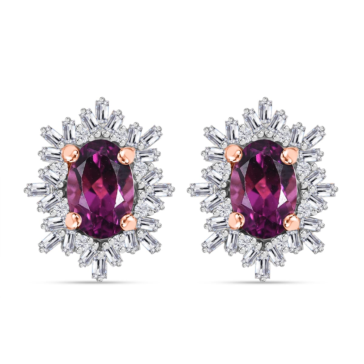 AAA Radiant Ember Garnet and White Diamond 1.40 ctw Snowflake Stud Earrings in 18K Vermeil Rose Gold Sterling Silver image number 0