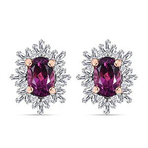 D'Joy AAA Radiant Ember Garnet and White Diamond 1.40 ctw Snowflake Stud Earrings in 18K Vermeil Rose Gold Sterling Silver