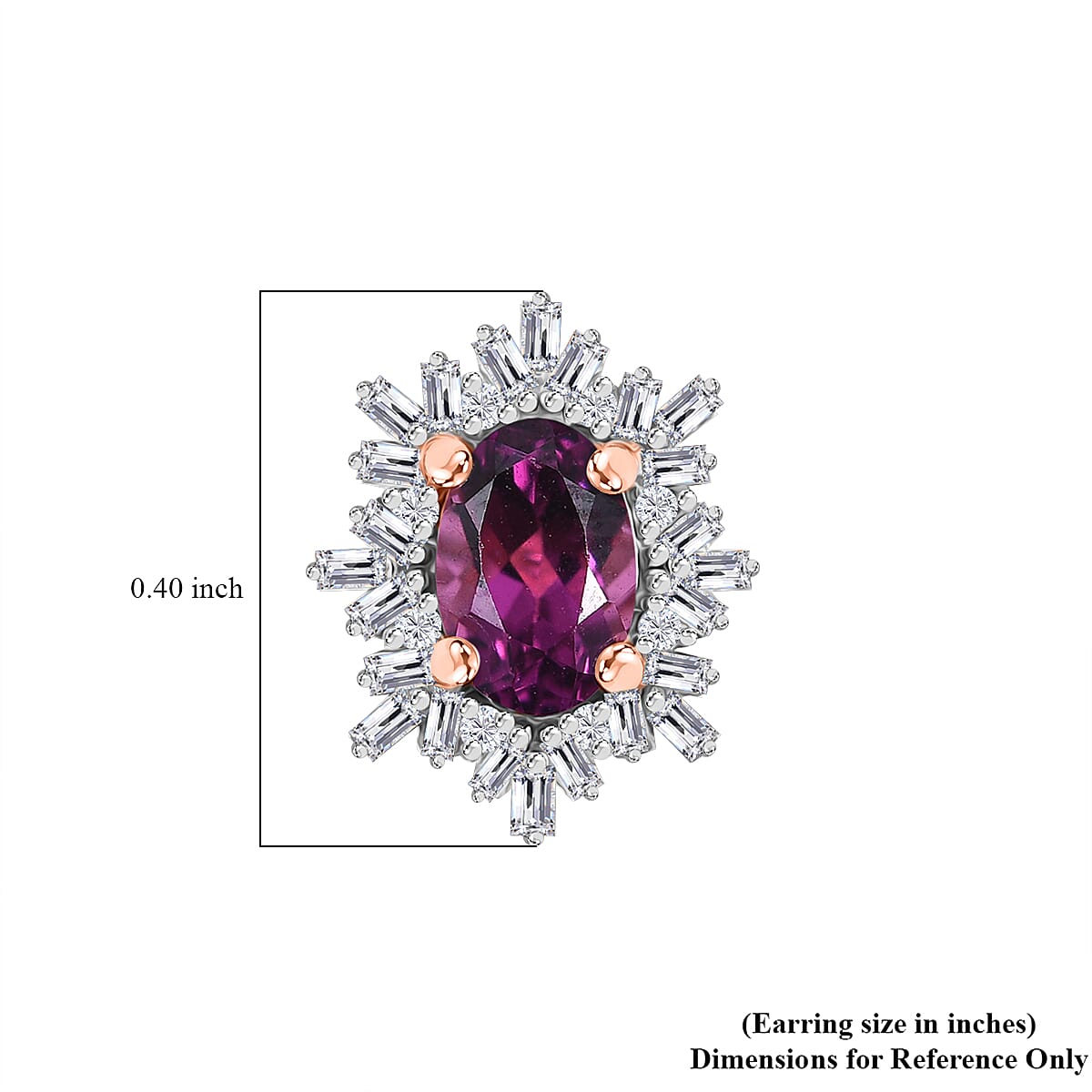 D'Joy AAA Radiant Ember Garnet and White Diamond 1.40 ctw Snowflake Stud Earrings in 18K Vermeil Rose Gold Sterling Silver