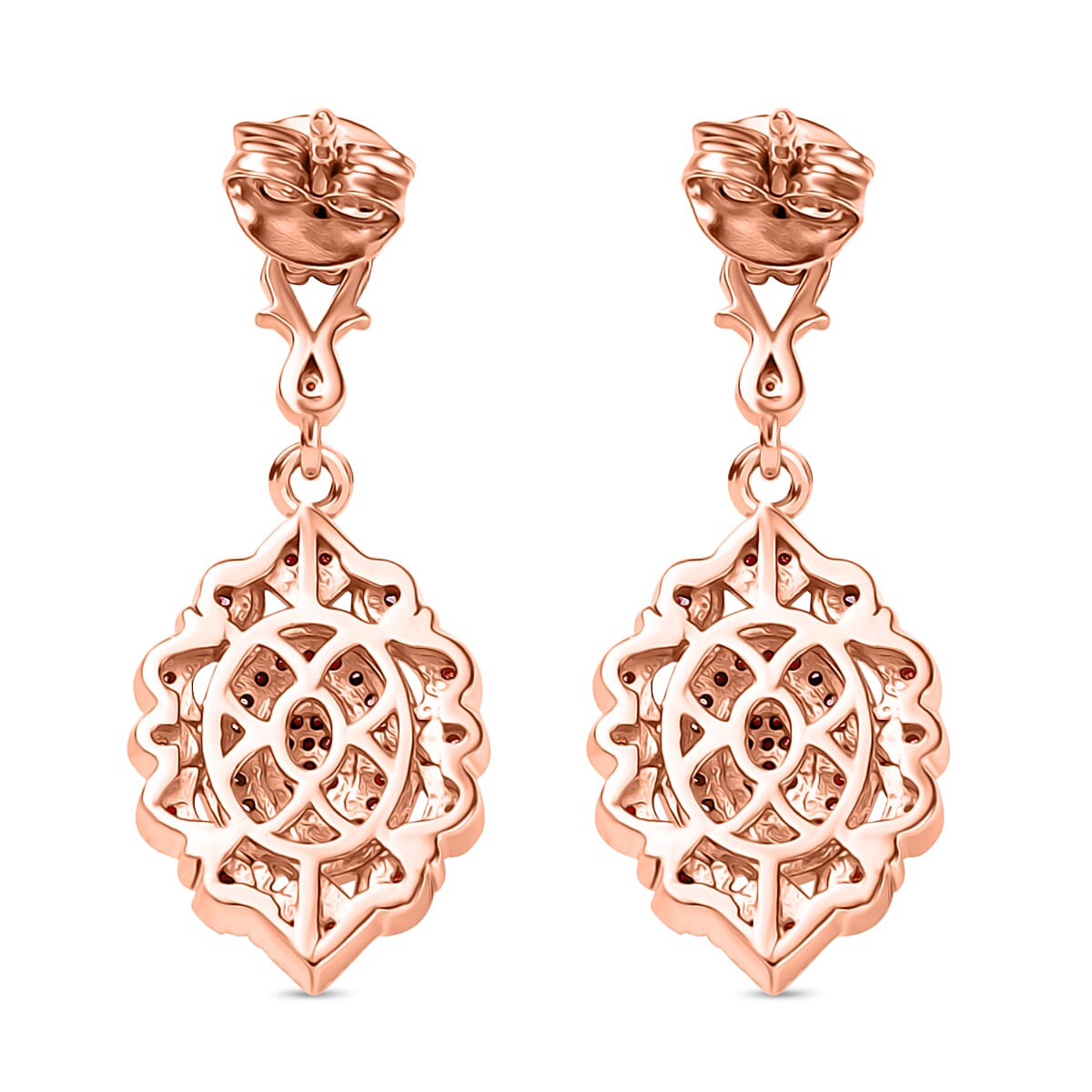 D'Joy Natural Pink and White Diamond I3 0.35 ctw Filigree Drop Earrings in 18K Vermeil Rose Gold Over Sterling Silver