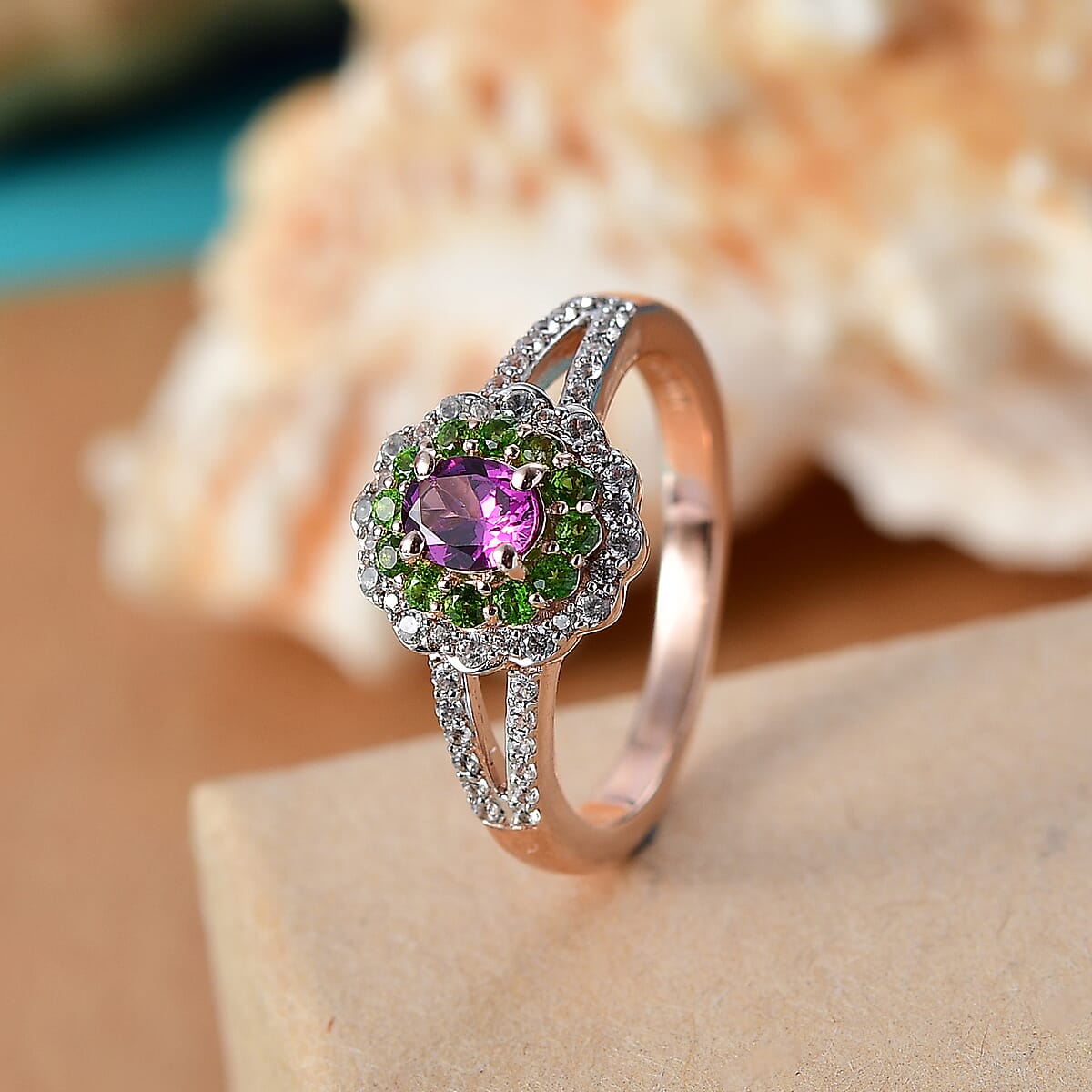 AAA Radiant Ember Garnet, Mutli Gemstone Ring in 18K Vermeil RG Sterling Silver (Size 10.0) 1.00 ctw image number 1