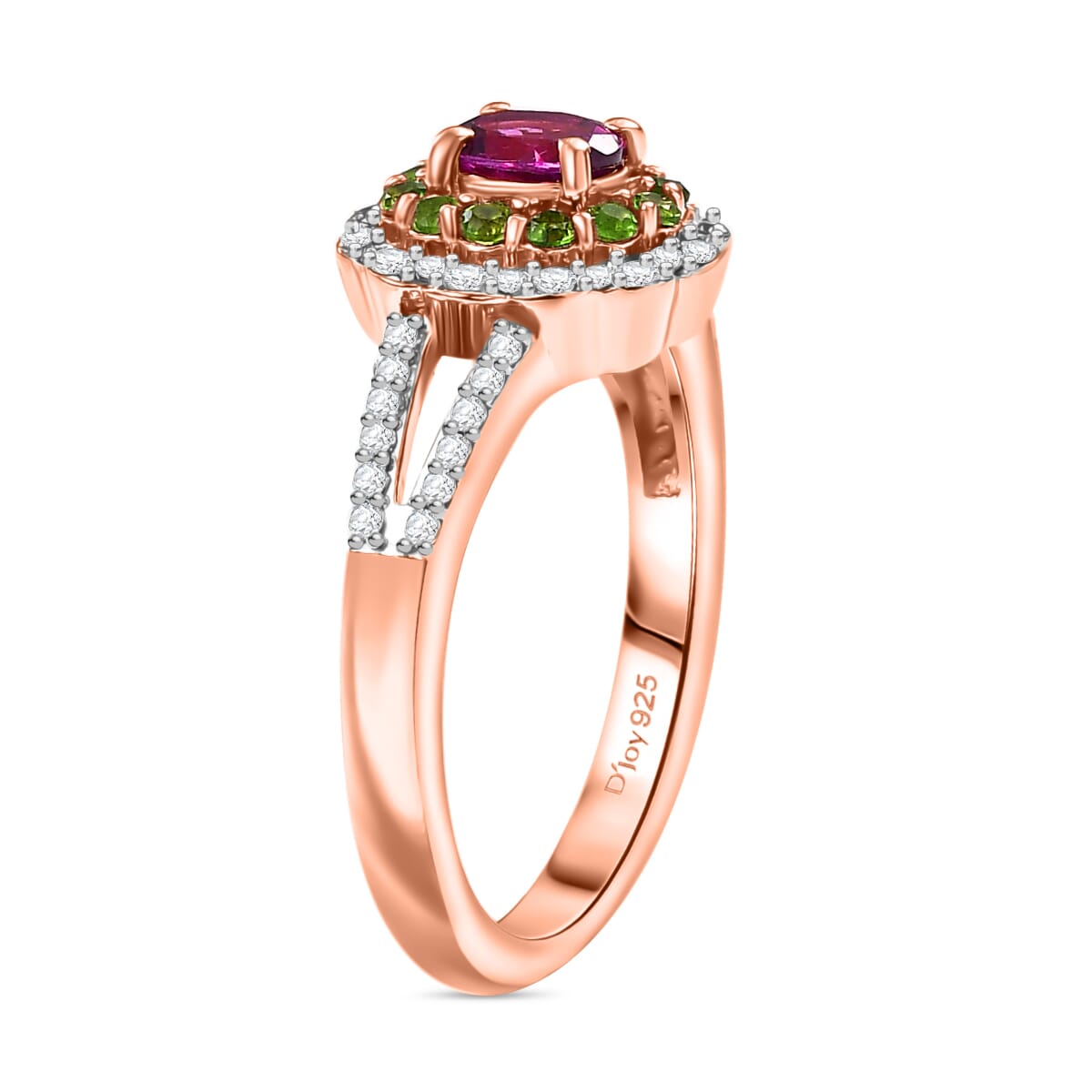 AAA Radiant Ember Garnet and Multi Genstone 1.00 ctw Split Shank Floral Ring in 18K Vermeil Rose Gold Sterling Silver (Size 9.0) image number 3