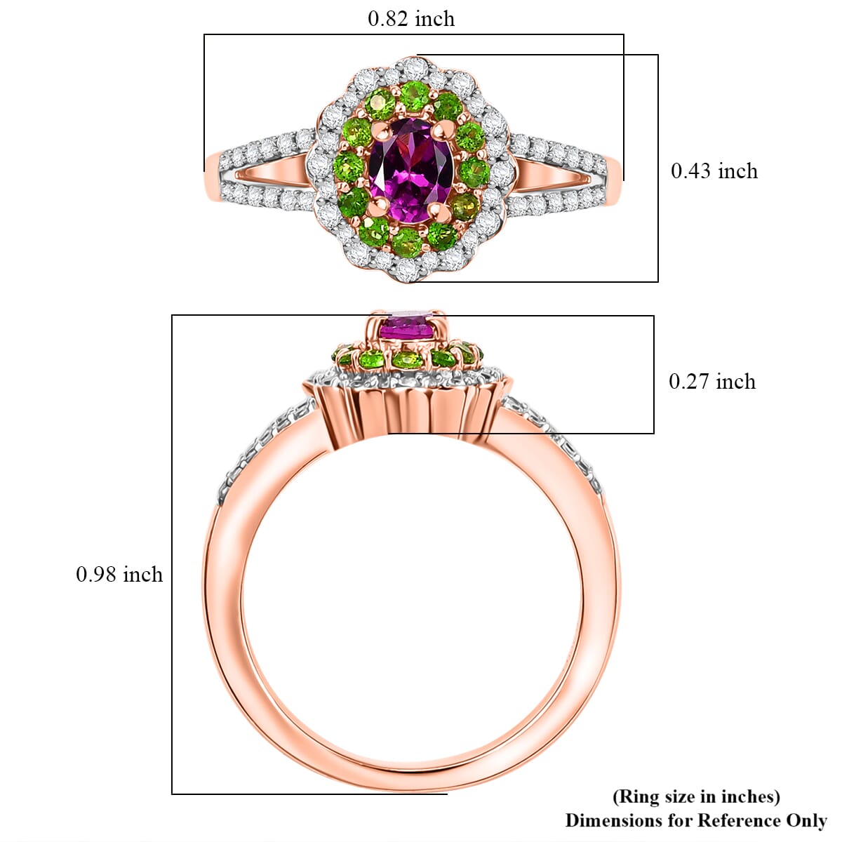 AAA Radiant Ember Garnet and Multi Genstone 1.00 ctw Split Shank Floral Ring in 18K Vermeil Rose Gold Sterling Silver (Size 9.0) image number 5