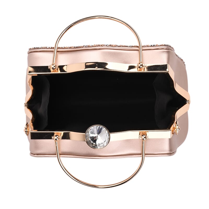 Champagne 3D Peacock Pattern Crystal Clutch Bag with Shoulder Chain Strap