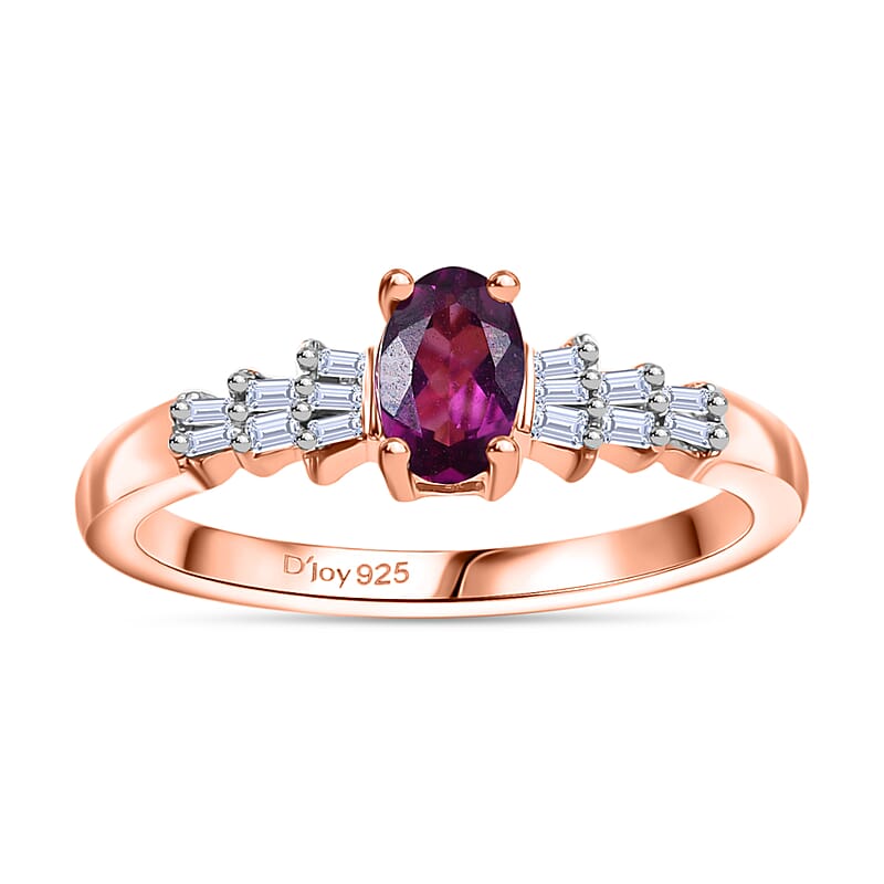 D'Joy AAA Radiant Ember Garnet and White Diamond 0.65 ctw Ring in 18K Vermeil Rose Gold Sterling Silver (Size 10.0)