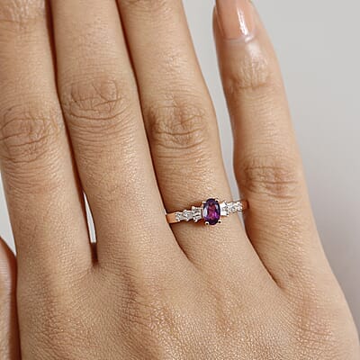 D'Joy AAA Radiant Ember Garnet and White Diamond 0.65 ctw Ring in 18K Vermeil Rose Gold Sterling Silver (Size 10.0)