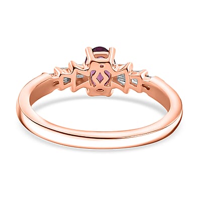 D'Joy AAA Radiant Ember Garnet and White Diamond 0.65 ctw Ring in 18K Vermeil Rose Gold Sterling Silver (Size 10.0)