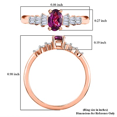 D'Joy AAA Radiant Ember Garnet and White Diamond 0.65 ctw Ring in 18K Vermeil Rose Gold Sterling Silver (Size 10.0)