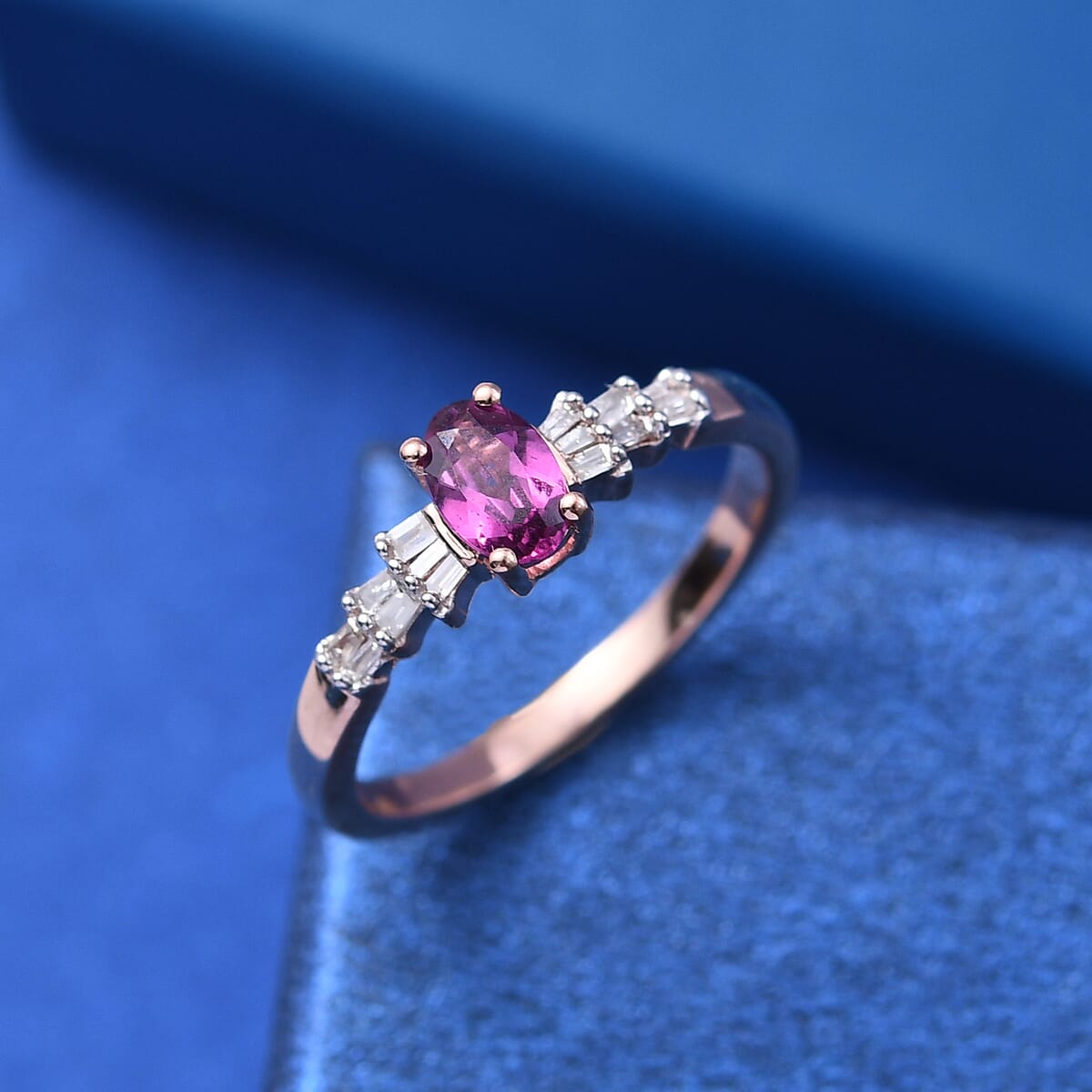 AAA Radiant Ember Garnet and White Diamond 0.65 ctw Ring in 18K Vermeil Rose Gold Sterling Silver (Size 9.0) image number 1