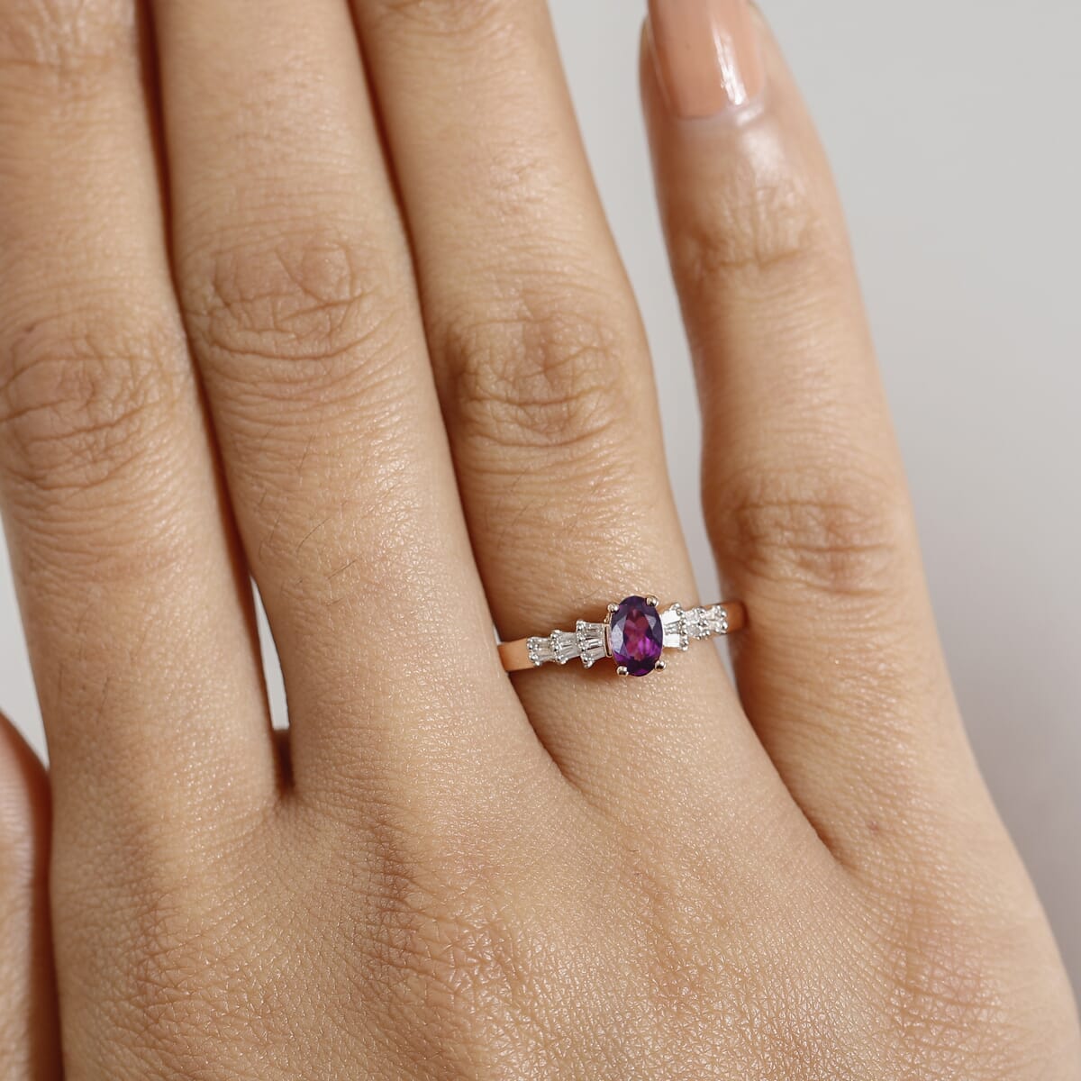 AAA Radiant Ember Garnet and White Diamond 0.65 ctw Ring in 18K Vermeil Rose Gold Sterling Silver (Size 9.0) image number 2