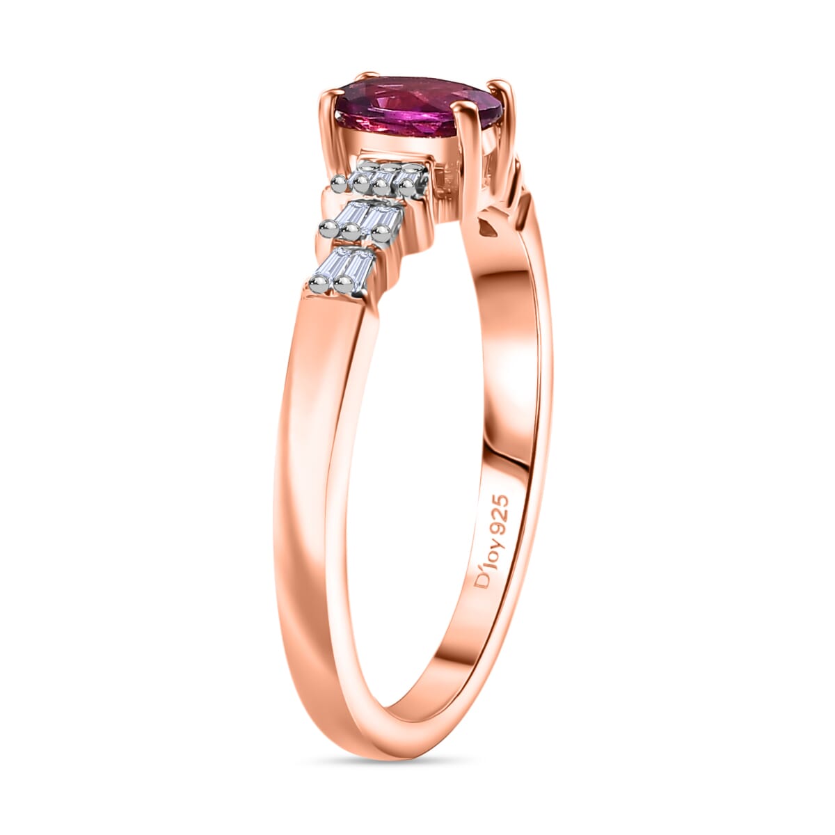 AAA Radiant Ember Garnet and White Diamond 0.65 ctw Ring in 18K Vermeil Rose Gold Sterling Silver (Size 9.0) image number 3