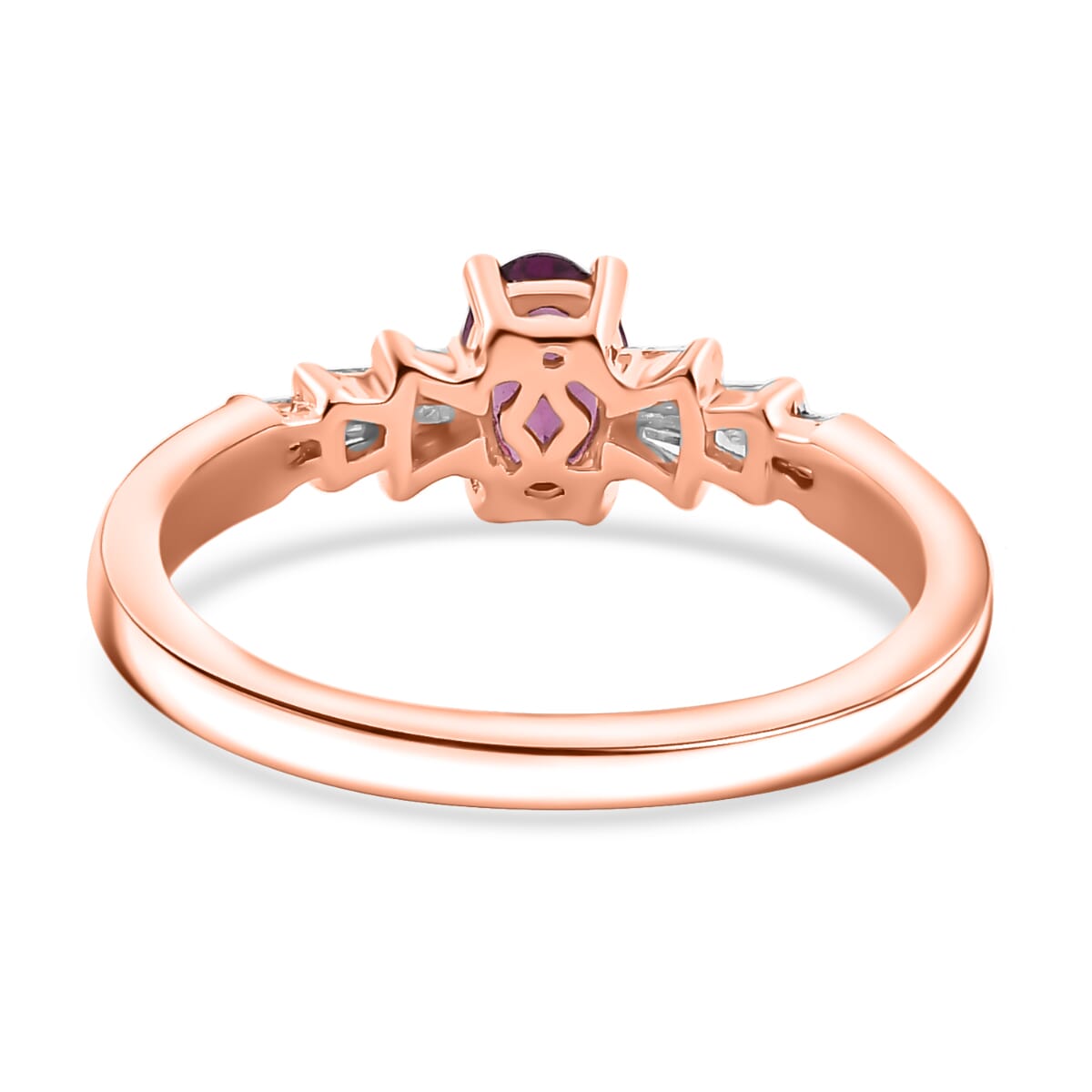 AAA Radiant Ember Garnet and White Diamond 0.65 ctw Ring in 18K Vermeil Rose Gold Sterling Silver (Size 9.0) image number 4