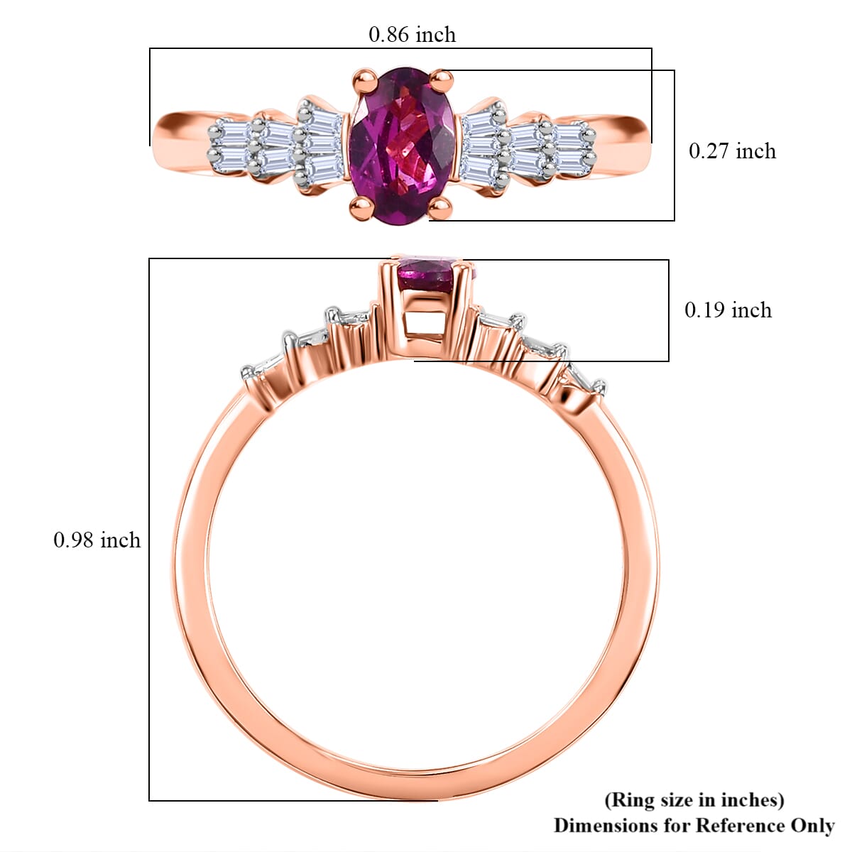 AAA Radiant Ember Garnet and White Diamond 0.65 ctw Ring in 18K Vermeil Rose Gold Sterling Silver (Size 9.0) image number 5
