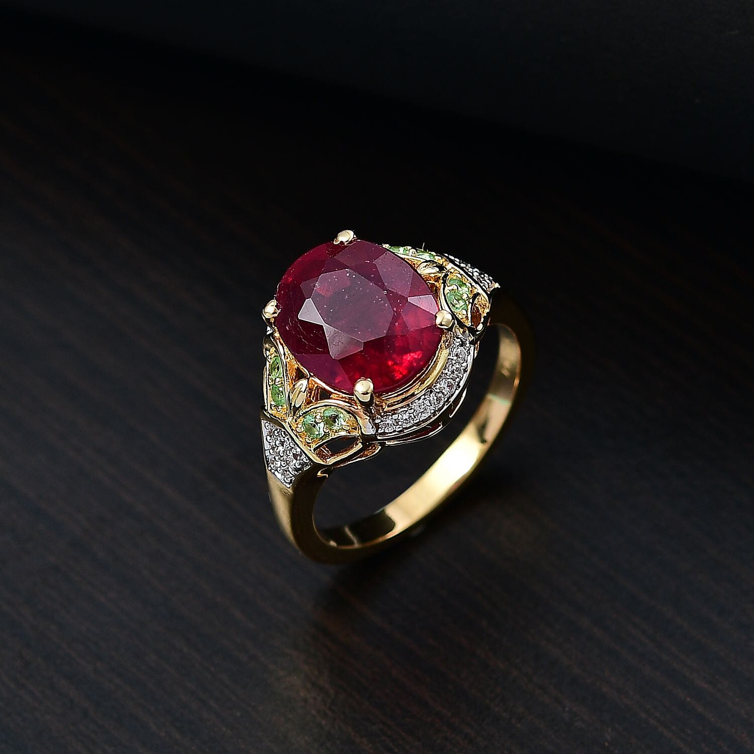 Niassa Ruby (FF), Multi Gemstone Ring in 18K Vermeil YG Over Sterling Silver (Size 10.0) 6.00 ctw
