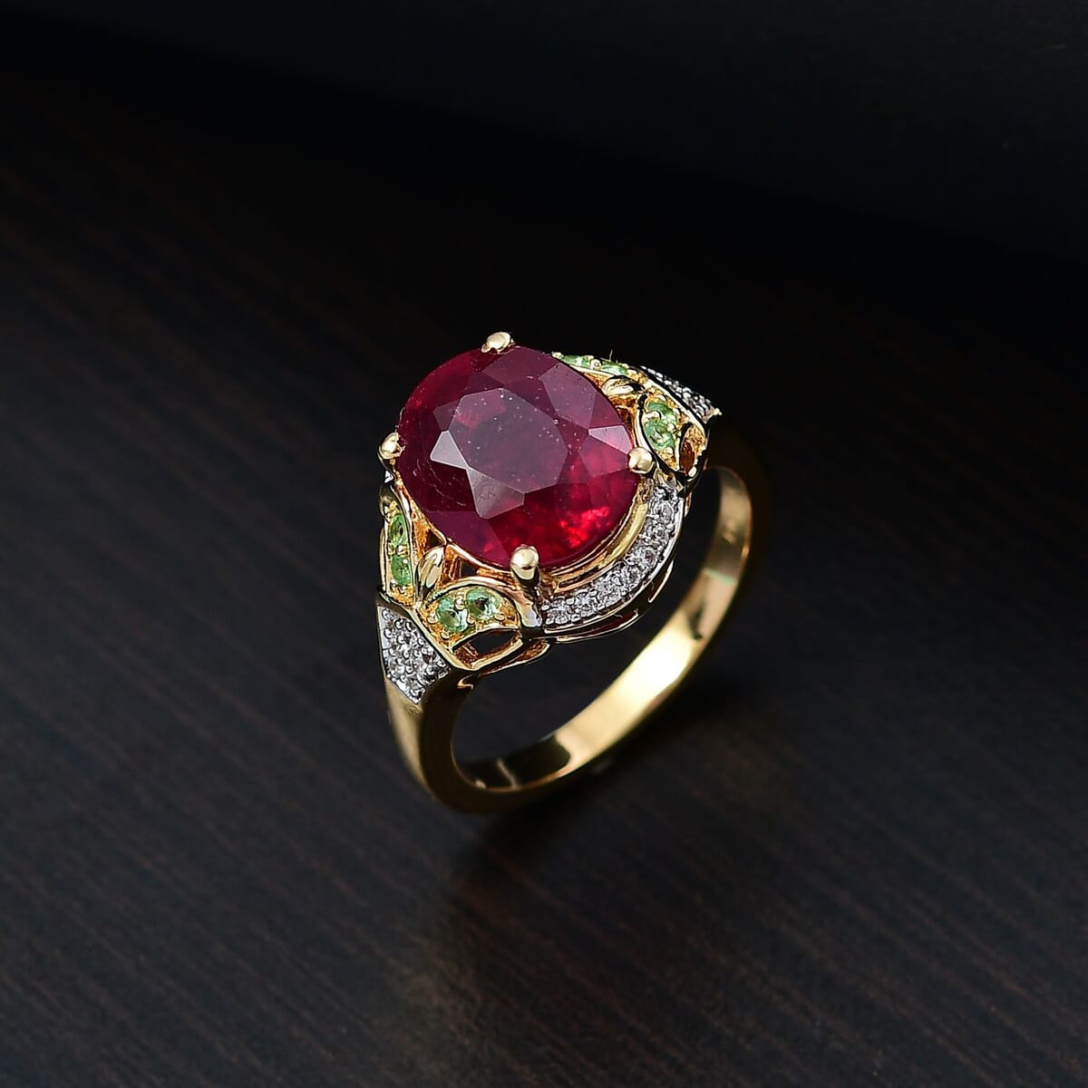 Niassa Ruby (FF) and Multi Gemstone 6.00 ctw Scarlet Majesty Ring in 18K Vermeil Yellow Gold Over Sterling Silver (Size 9.0) image number 1