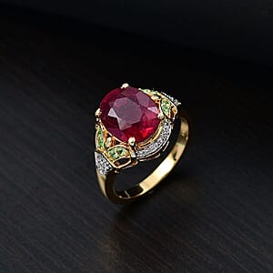 D'Joy Niassa Ruby (FF) and Multi Gemstone 6.00 ctw Scarlet Majesty Ring in 18K Vermeil Yellow Gold Over Sterling Silver (Size 9.0)