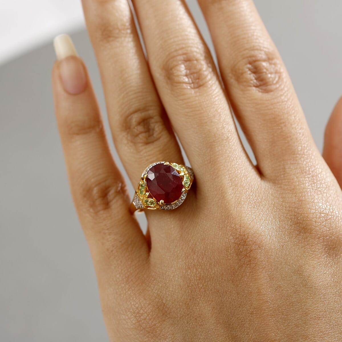 Niassa Ruby (FF) and Multi Gemstone 6.00 ctw Scarlet Majesty Ring in 18K Vermeil Yellow Gold Over Sterling Silver (Size 9.0) image number 2