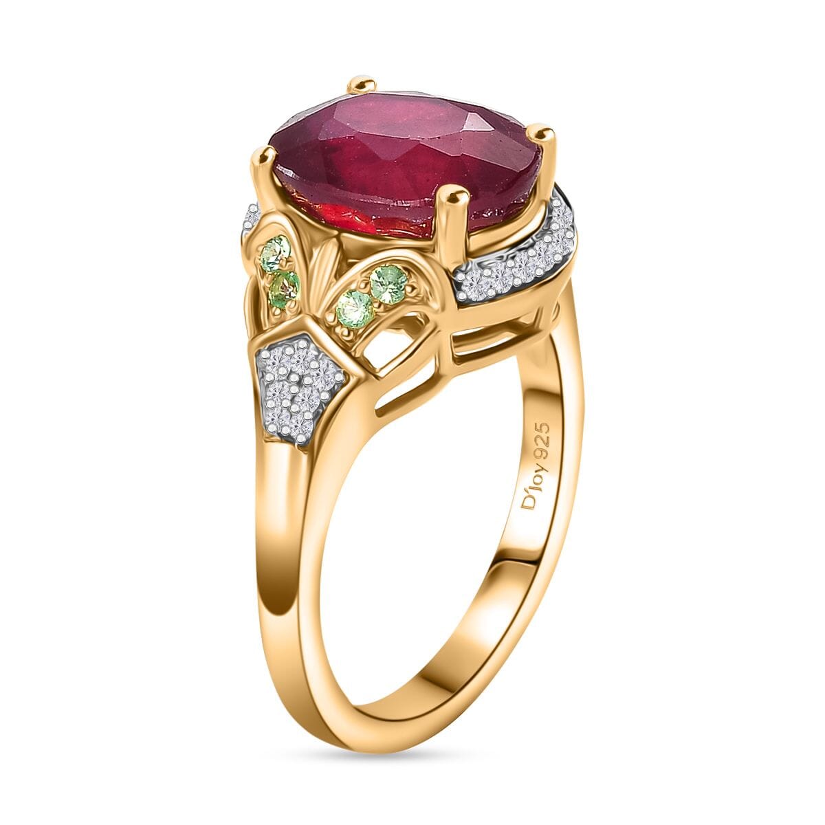 Niassa Ruby (FF) and Multi Gemstone 6.00 ctw Scarlet Majesty Ring in 18K Vermeil Yellow Gold Over Sterling Silver (Size 9.0) image number 3