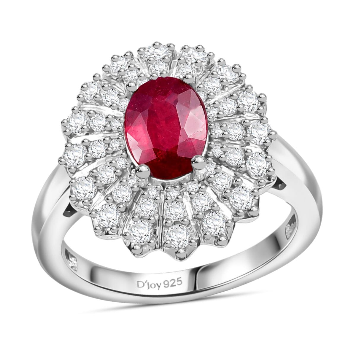 Niassa Ruby (FF) and White Zircon 2.90 ctw Crimson Starburst Ring in Rhodium Over Sterling Silver (Size 7.0) image number 0