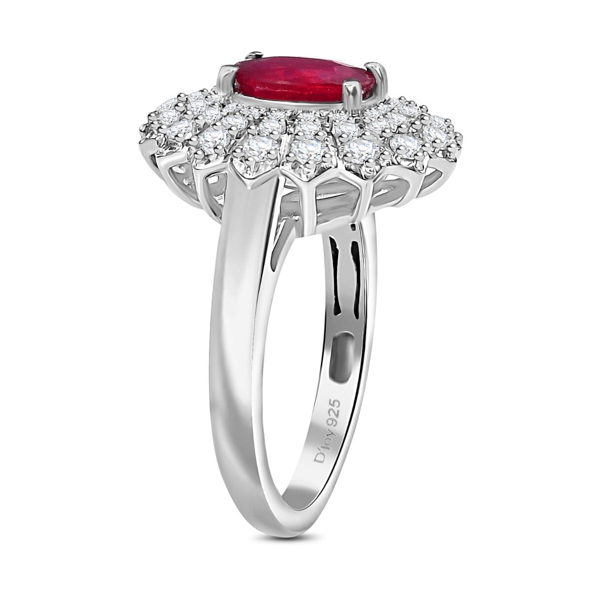 Niassa Ruby (FF) and White Zircon 2.90 ctw Crimson Starburst Ring in Rhodium Over Sterling Silver (Size 7.0) image number 3